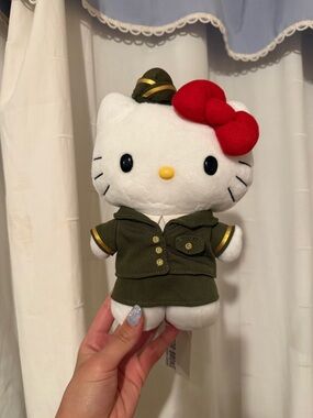 LIMITED EDITION Army Sanrio Hello Kitty Plush in Olive Green Outfit with Red Bow